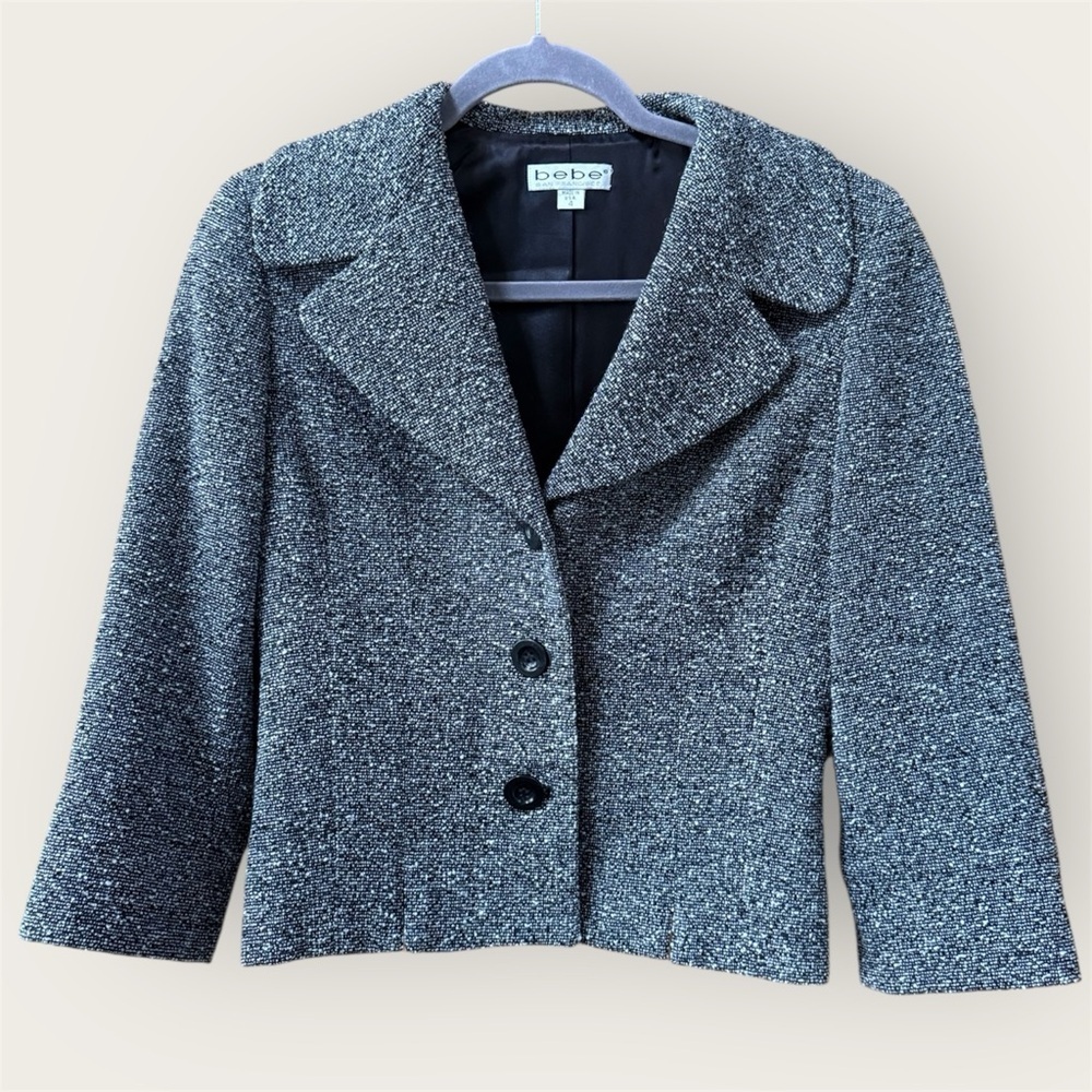 Vintage 90s Y2K BEBE Women's gray tweed Blazer EUC